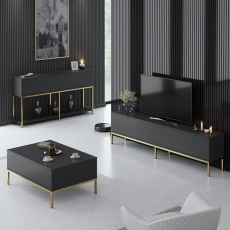 Furniture Sets - Furniture Set Anthracite Lord - Coffee Table + TV Furniture + Sideboard - Golden Frame - Dimehouse