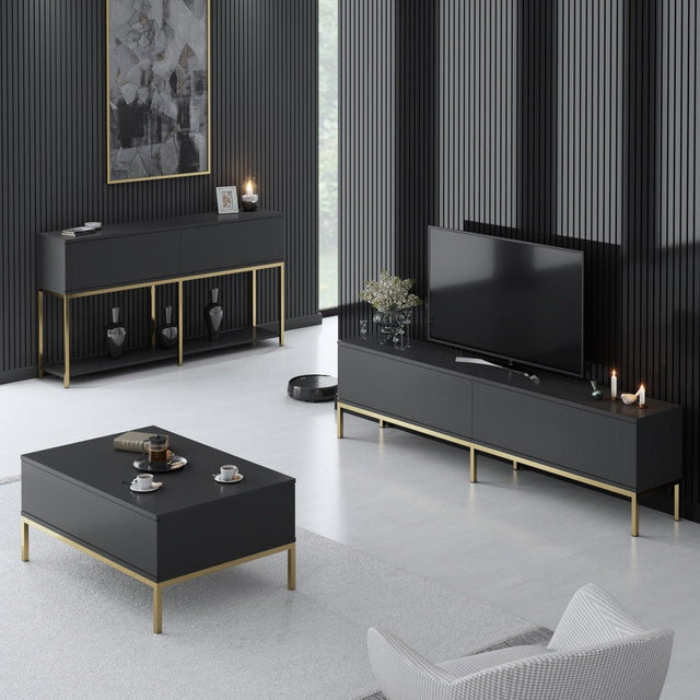 Furniture Sets - Furniture Set Anthracite Lord - Coffee Table + TV Furniture + Sideboard - Golden Frame - Dimehouse