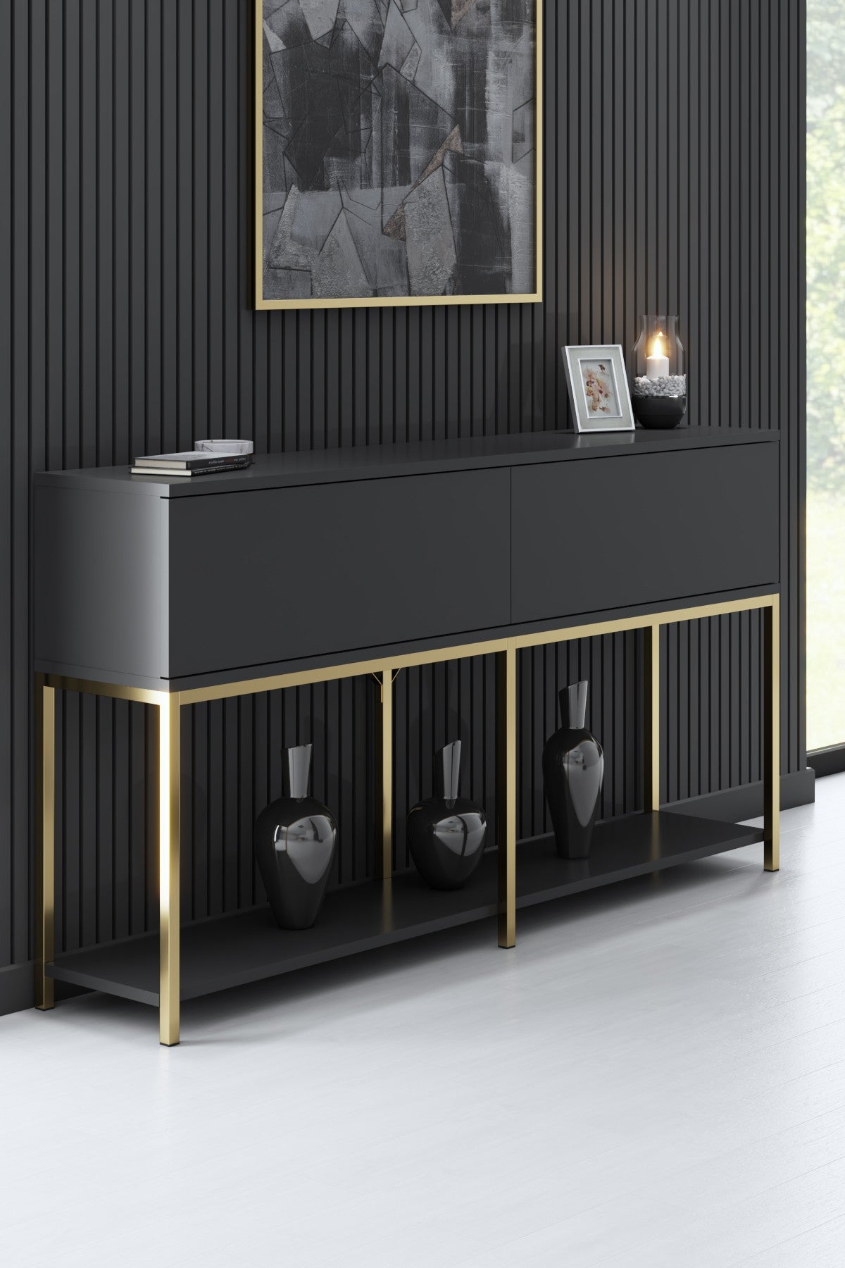 Furniture Sets - Furniture Set Anthracite Lord - Coffee Table + TV Furniture + Sideboard - Golden Frame - Dimehouse