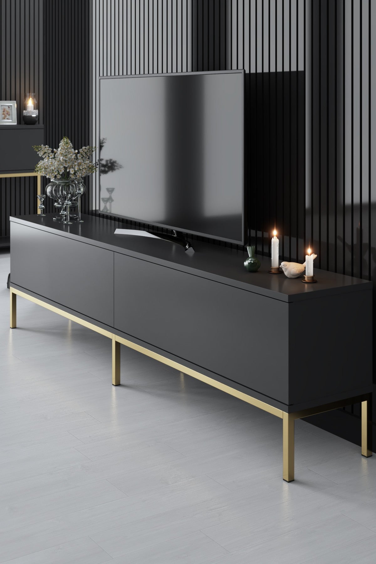 Furniture Sets - Furniture Set Anthracite Lord - Coffee Table + TV Furniture + Sideboard - Golden Frame - Dimehouse