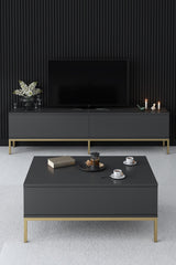 Furniture Sets - Furniture Set Anthracite Lord - Coffee Table + TV Furniture + Sideboard - Golden Frame - Dimehouse