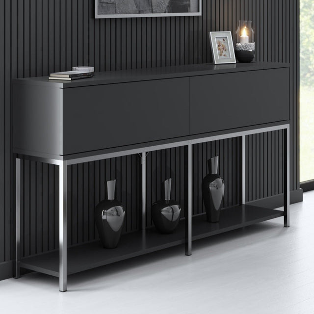 Sideboards - Modern Sideboard Anthracite Lord 150x30x80 - Silver Frame - Two Compartments - Dimehouse