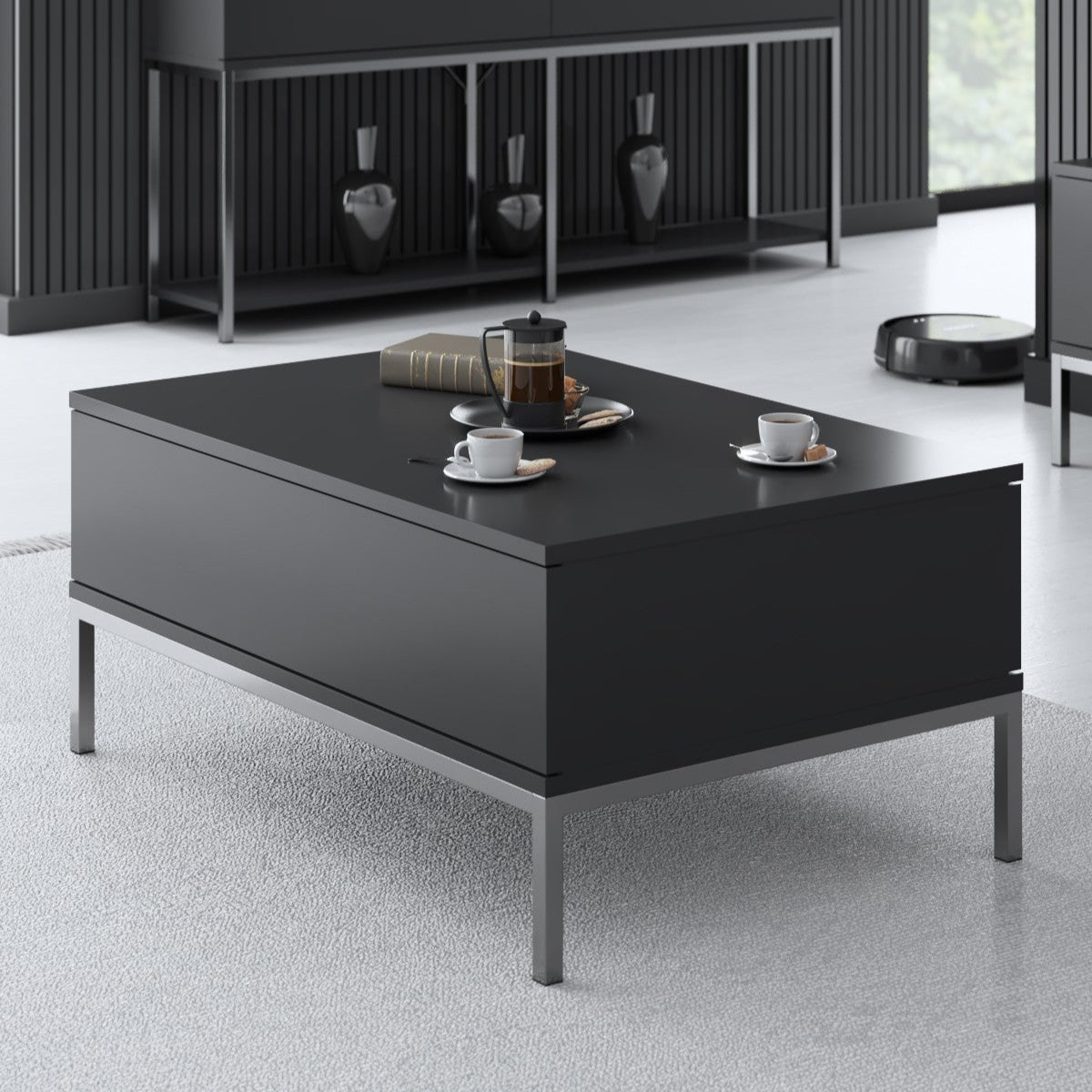 Coffee tables - Rectangular Coffee Table Anthracite Lord 90x60 - Silver Frame - Dimehouse