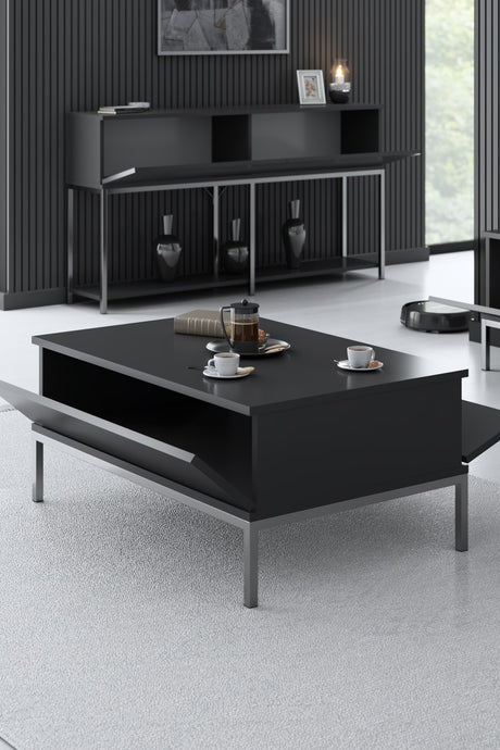 Coffee tables - Rectangular Coffee Table Anthracite Lord 90x60 - Silver Frame - Dimehouse