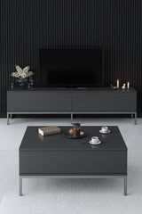Furniture Sets - Furniture Set Anthracite Lord - Coffee Table + TV Furniture + Sideboard - Silver Frame - Dimehouse