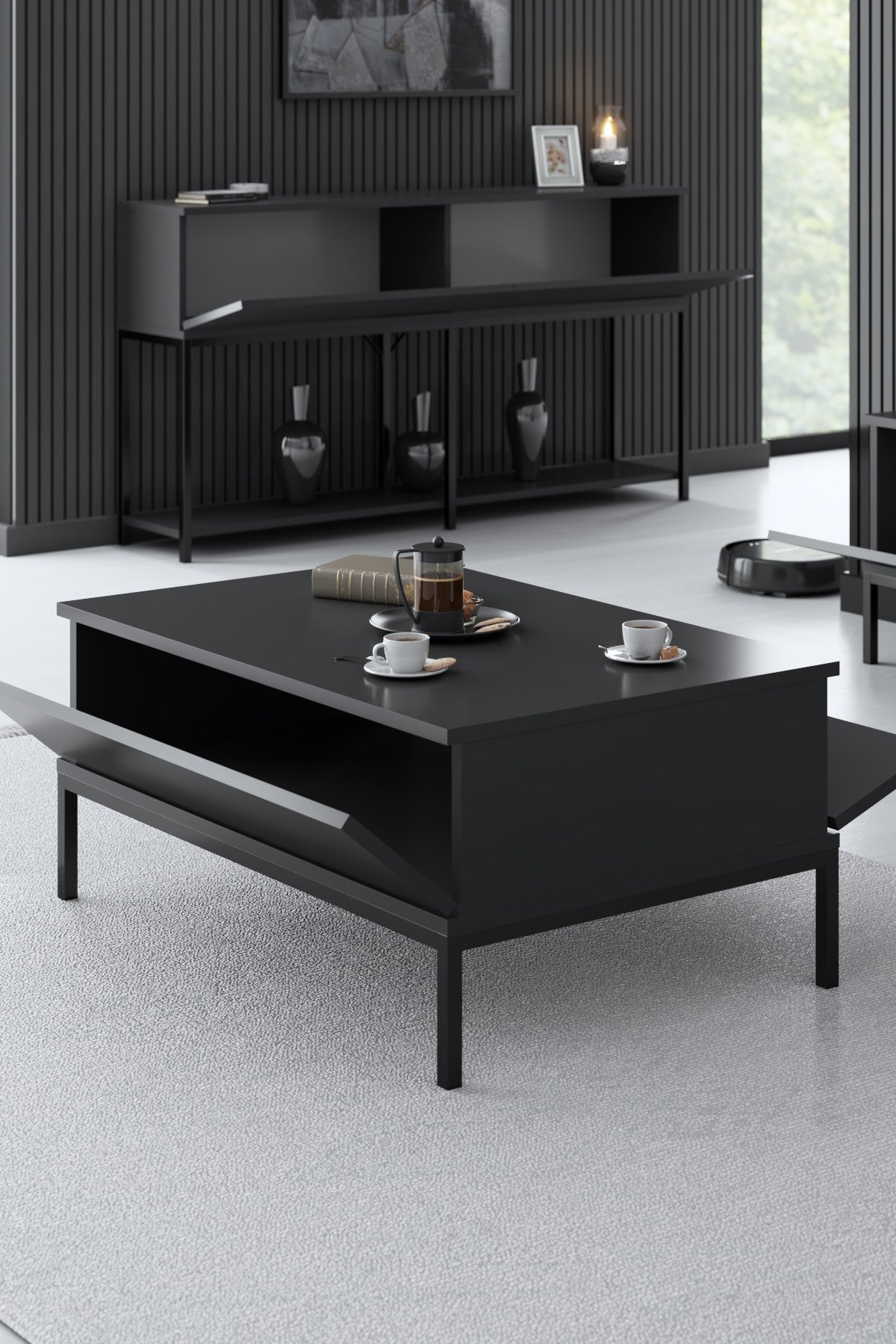 Coffee tables - Rectangular Coffee Table Anthracite Lord 90x60 - Black Frame - Dimehouse