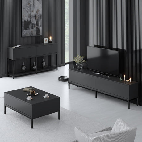 Furniture Sets - Furniture Set Anthracite Lord - Coffee Table + TV Furniture + Sideboard - Black Frame - Dimehouse