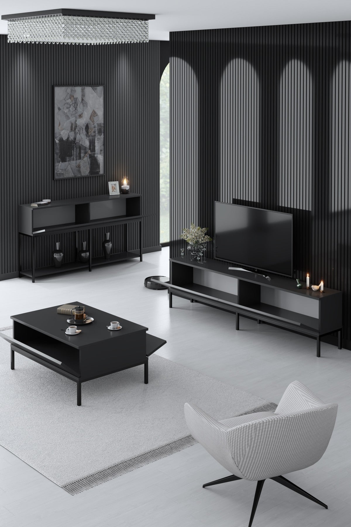Furniture Sets - Furniture Set Anthracite Lord - Coffee Table + TV Furniture + Sideboard - Black Frame - Dimehouse