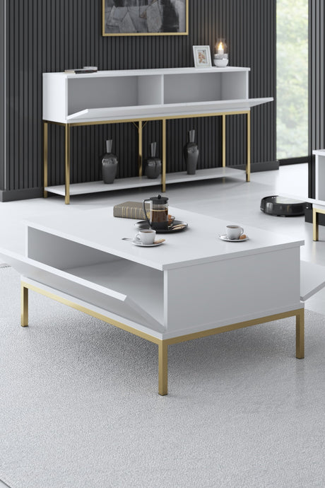 Coffee Tables - Rectangular Coffee Table White Lord 90x60 - Golden Frame - Dimehouse