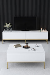 Coffee Tables - Rectangular Coffee Table White Lord 90x60 - Golden Frame - Dimehouse