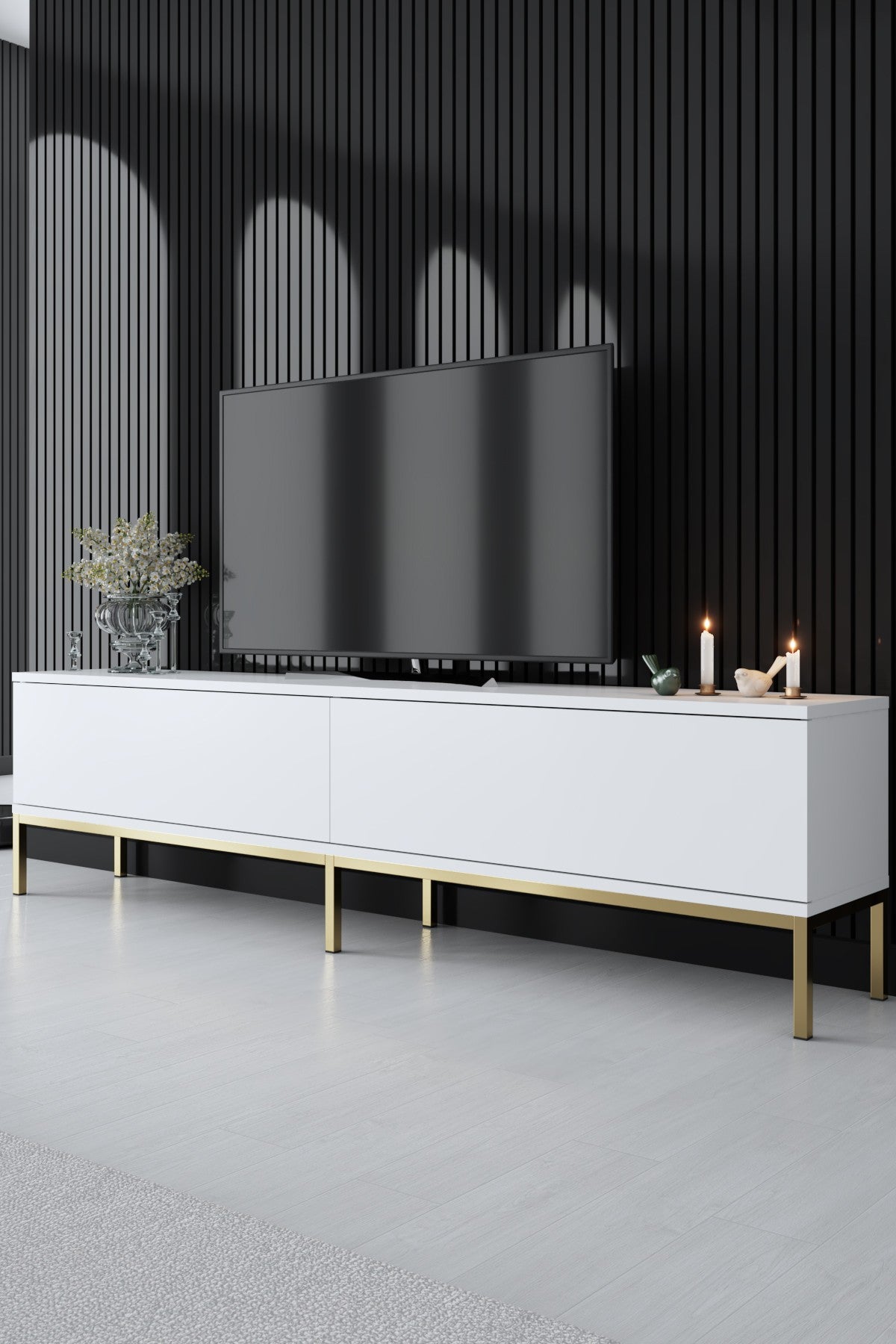 Furniture Sets - Furniture Set White Lord - Coffee Table + TV Furniture + Sideboard - Golden Frame - Dimehouse