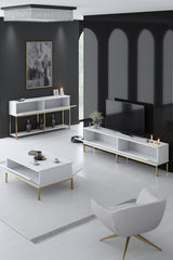 Furniture Sets - Furniture Set White Lord - Coffee Table + TV Furniture + Sideboard - Golden Frame - Dimehouse
