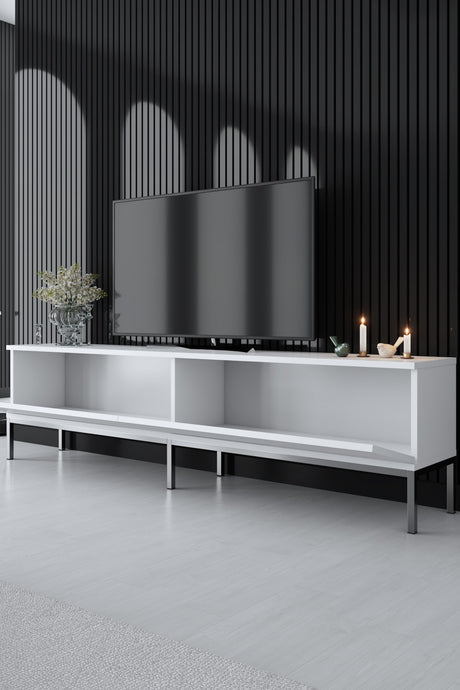 TV Furniture - TV Furniture Lord White Silver Melamine 180x47x30 cm - Dimehouse