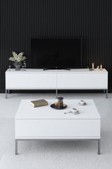 TV Furniture - TV Furniture Lord White Silver Melamine 180x47x30 cm - Dimehouse
