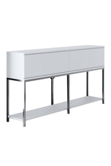 Sideboards - Modern Sideboard White Lord 150x30x80 - Silver Frame - Two Compartments - Dimehouse