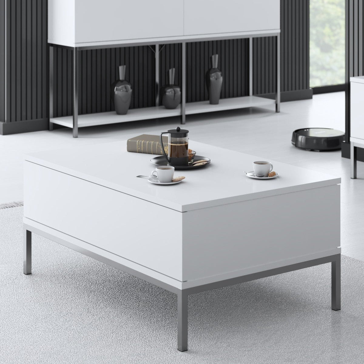 Coffee Tables - Rectangular Coffee Table White Lord 90x60 - Silver Frame - Dimehouse