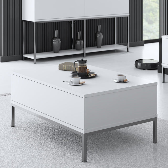 Coffee Tables - Rectangular Coffee Table White Lord 90x60 - Silver Frame - Dimehouse