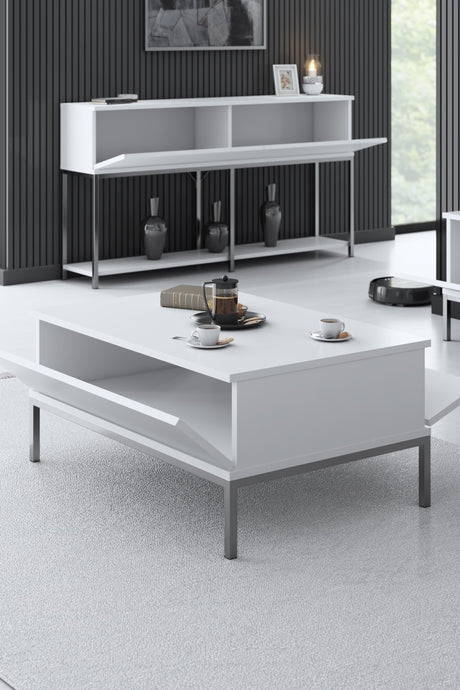 Coffee Tables - Rectangular Coffee Table White Lord 90x60 - Silver Frame - Dimehouse