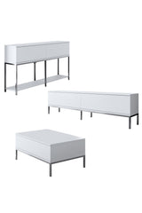Furniture Sets - Furniture Set White Lord - Coffee Table + TV Furniture + Sideboard - Silver Frame - Dimehouse
