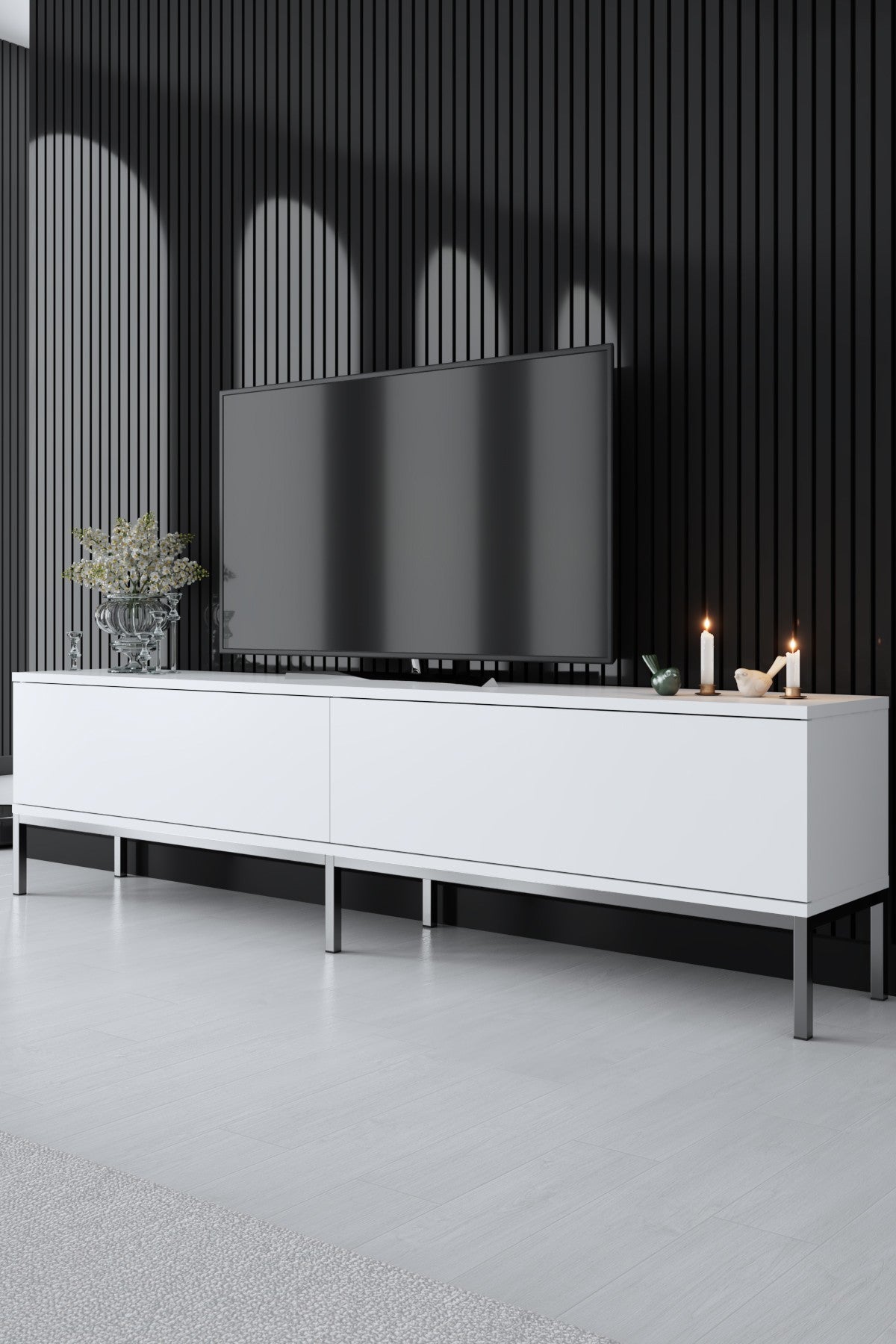 Furniture Sets - Furniture Set White Lord - Coffee Table + TV Furniture + Sideboard - Silver Frame - Dimehouse