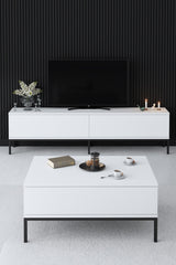 TV Furniture - TV Furniture Lord Black White Melamine 180x47x30 cm - Dimehouse