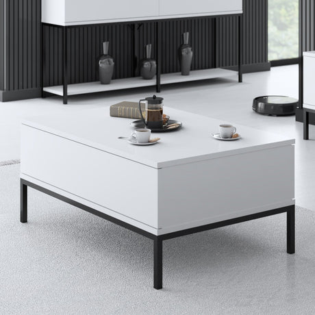 Coffee Tables - Rectangular Coffee Table White Lord 90x60 - Black Frame - Dimehouse