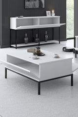 Coffee Tables - Rectangular Coffee Table White Lord 90x60 - Black Frame - Dimehouse