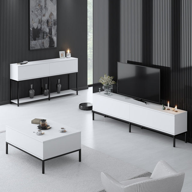 Furniture Sets - Furniture Set White Lord - Coffee Table + TV Furniture + Dresser - Black Frame - Dimehouse