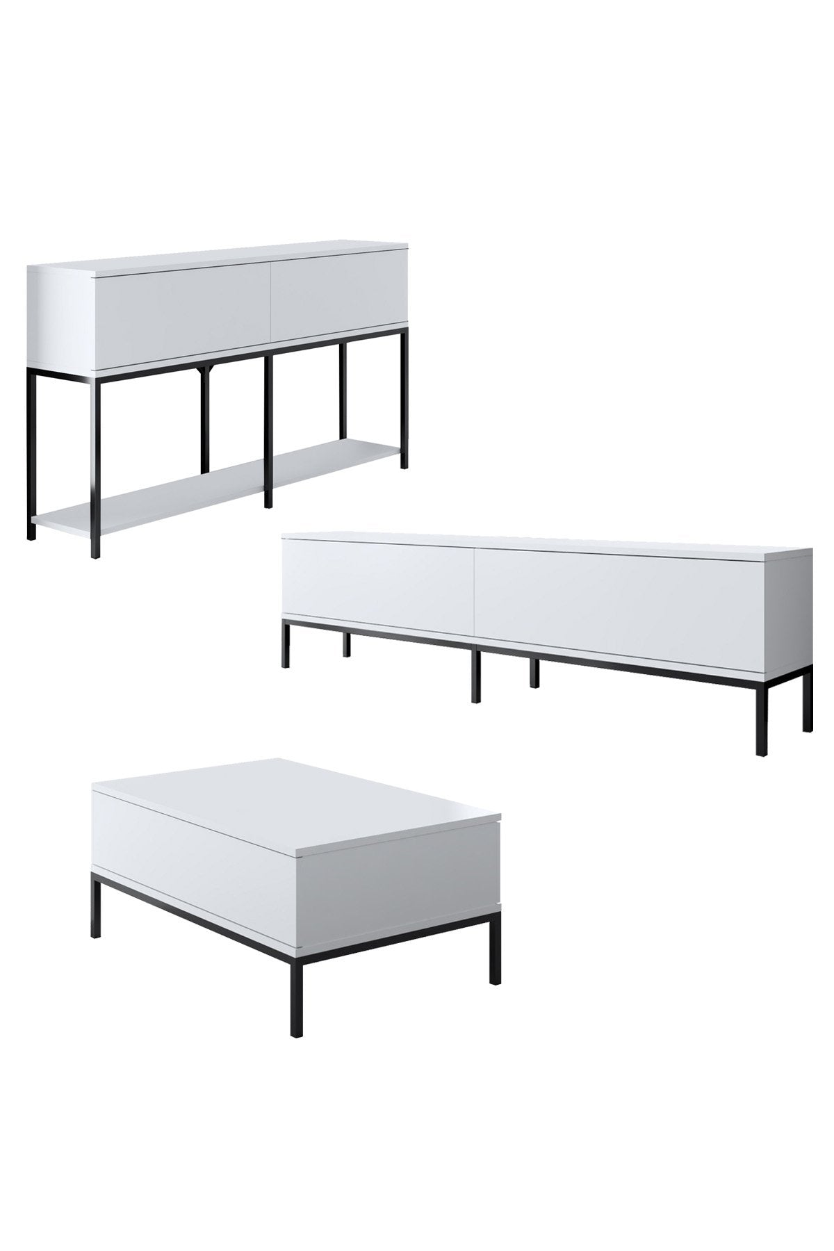 Furniture Sets - Furniture Set White Lord - Coffee Table + TV Furniture + Dresser - Black Frame - Dimehouse