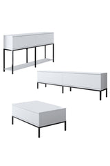 Furniture Sets - Furniture Set White Lord - Coffee Table + TV Furniture + Dresser - Black Frame - Dimehouse