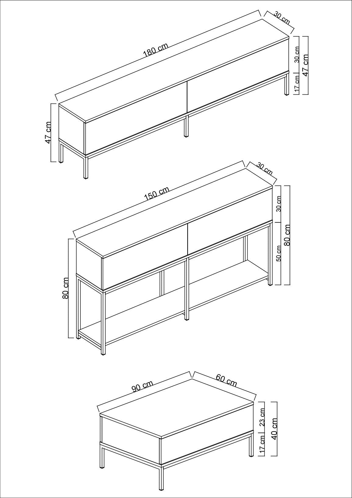 Furniture Sets - Furniture Set White Lord - Coffee Table + TV Furniture + Dresser - Black Frame - Dimehouse