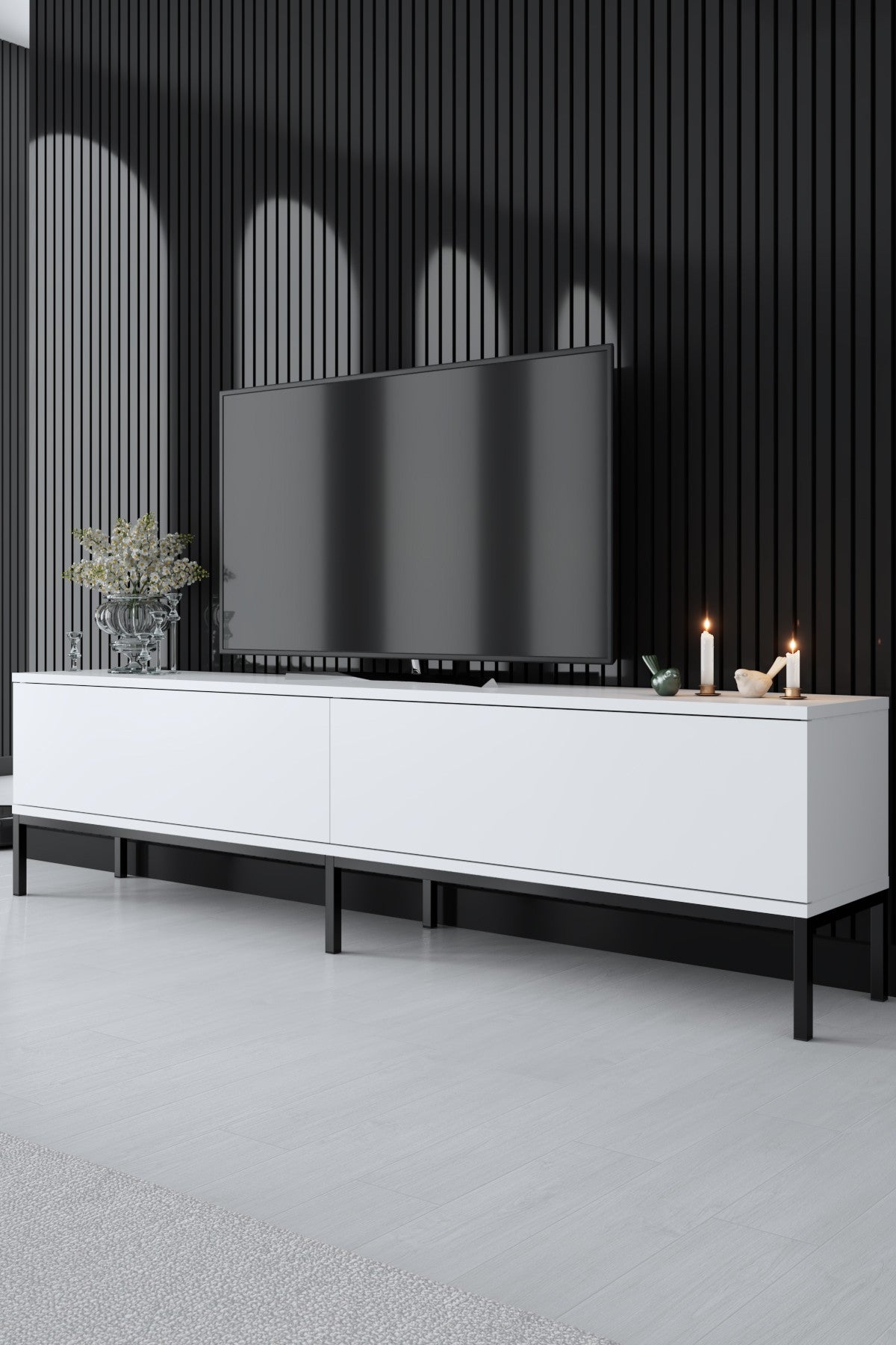 Furniture Sets - Furniture Set White Lord - Coffee Table + TV Furniture + Dresser - Black Frame - Dimehouse