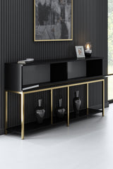 Sideboards - Modern Sideboard Black Lord 150x30x80 - Gold Frame - Two Compartments - Dimehouse