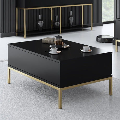 Coffee tables - Rectangular Coffee Table Black Lord 90x60 - Golden Frame - Dimehouse