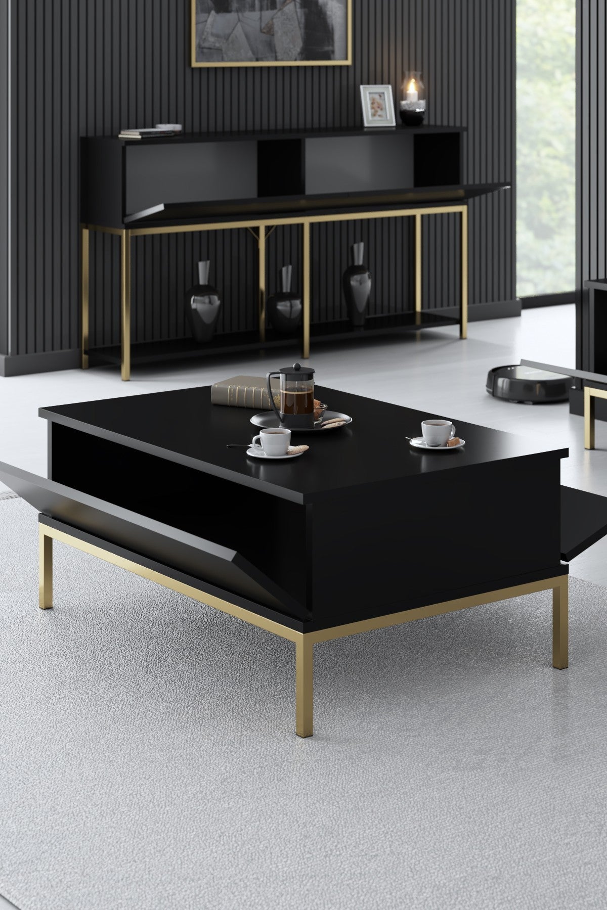 Coffee tables - Rectangular Coffee Table Black Lord 90x60 - Golden Frame - Dimehouse
