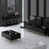 Furniture Sets - Furniture Set Black Lord - Coffee Table + TV Furniture + Sideboard - Golden Frame - Dimehouse