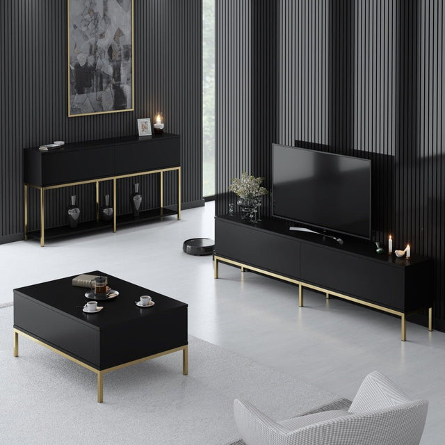 Furniture Sets - Furniture Set Black Lord - Coffee Table + TV Furniture + Sideboard - Golden Frame - Dimehouse