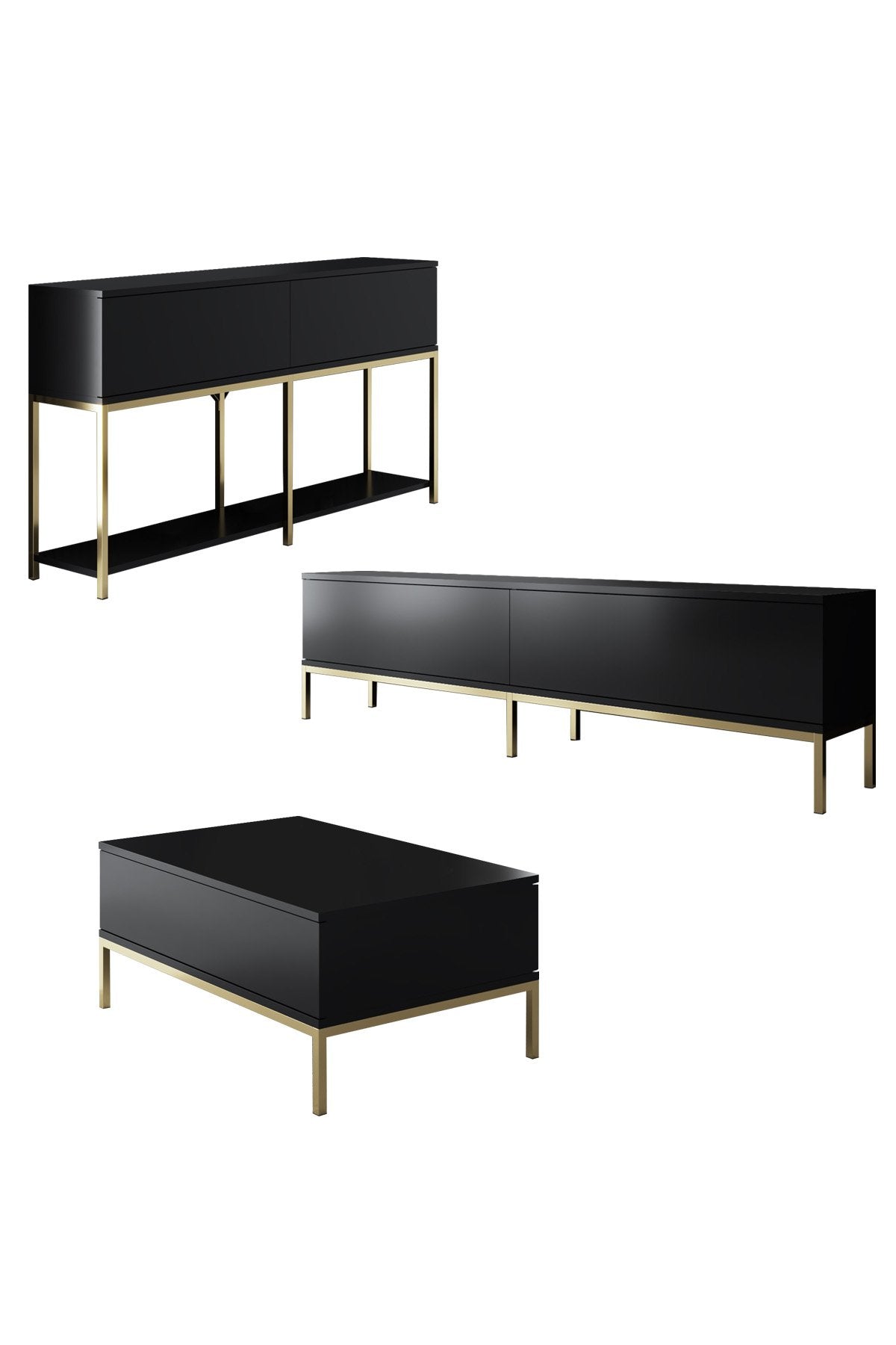 Furniture Sets - Furniture Set Black Lord - Coffee Table + TV Furniture + Sideboard - Golden Frame - Dimehouse