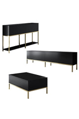 Furniture Sets - Furniture Set Black Lord - Coffee Table + TV Furniture + Sideboard - Golden Frame - Dimehouse