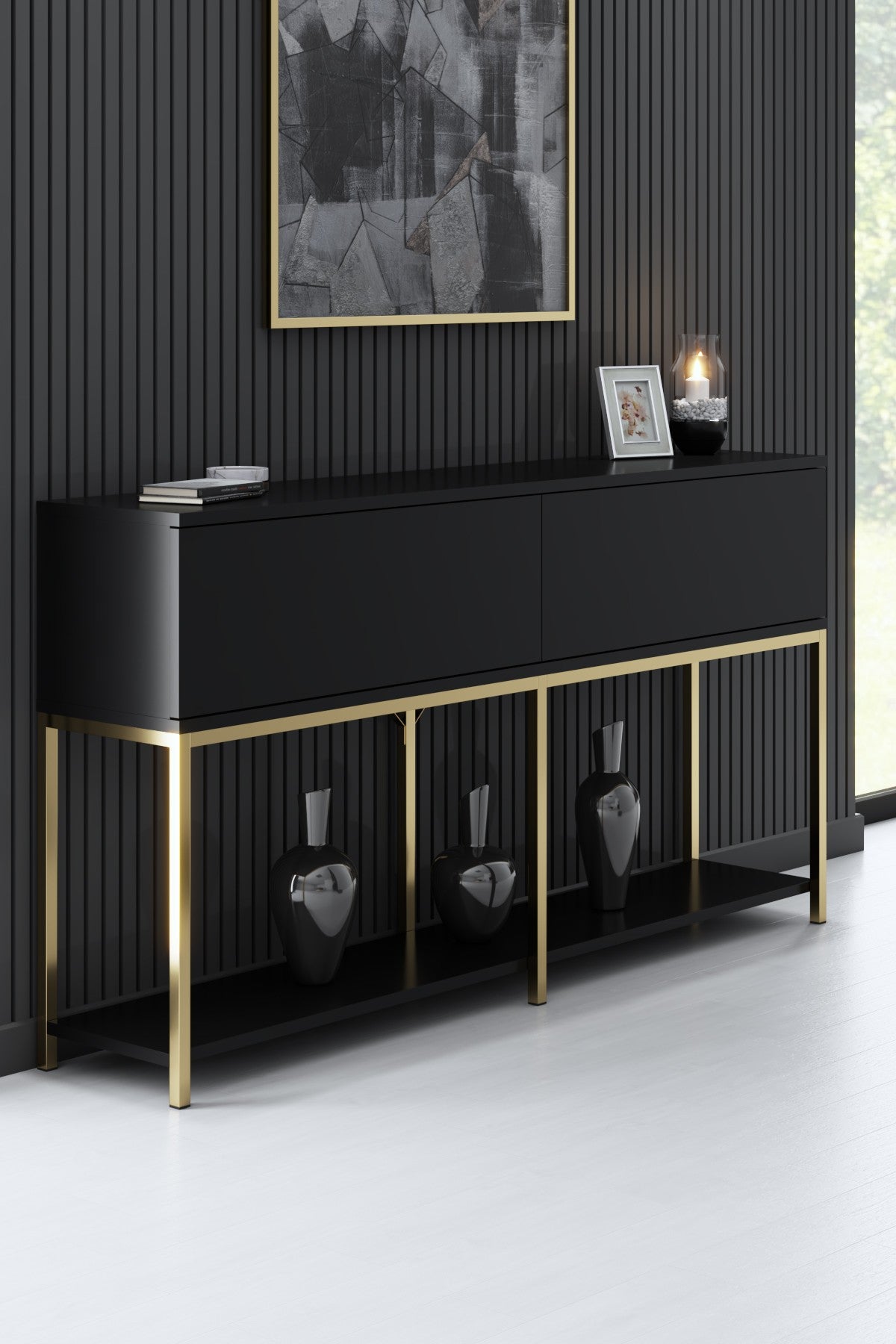 Furniture Sets - Furniture Set Black Lord - Coffee Table + TV Furniture + Sideboard - Golden Frame - Dimehouse