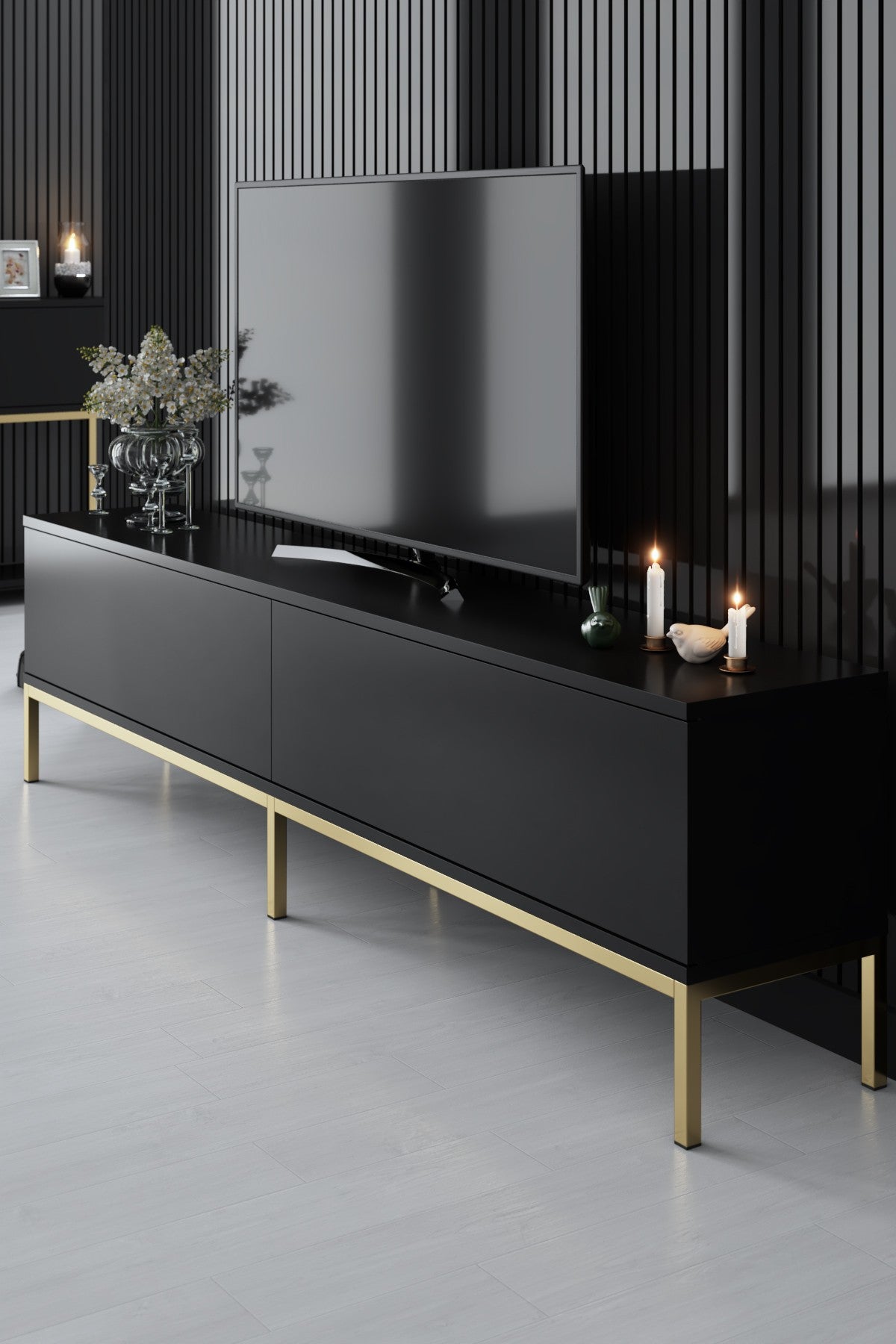 Furniture Sets - Furniture Set Black Lord - Coffee Table + TV Furniture + Sideboard - Golden Frame - Dimehouse