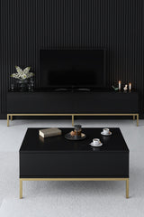 Furniture Sets - Furniture Set Black Lord - Coffee Table + TV Furniture + Sideboard - Golden Frame - Dimehouse