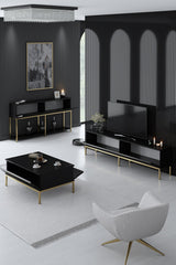 Furniture Sets - Furniture Set Black Lord - Coffee Table + TV Furniture + Sideboard - Golden Frame - Dimehouse