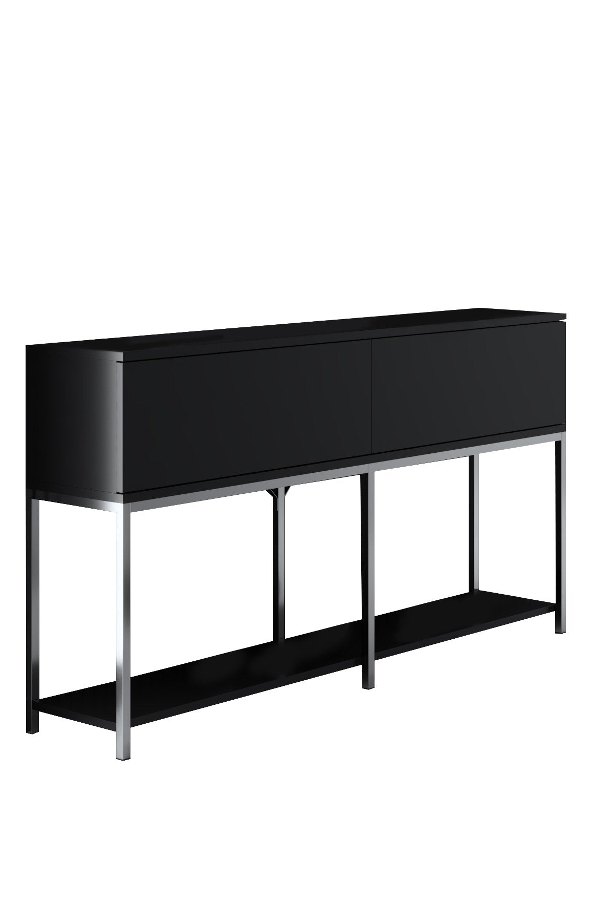 Sideboards - Modern Sideboard Black Lord 150x30x80 - Silver Frame - Two Compartments - Dimehouse