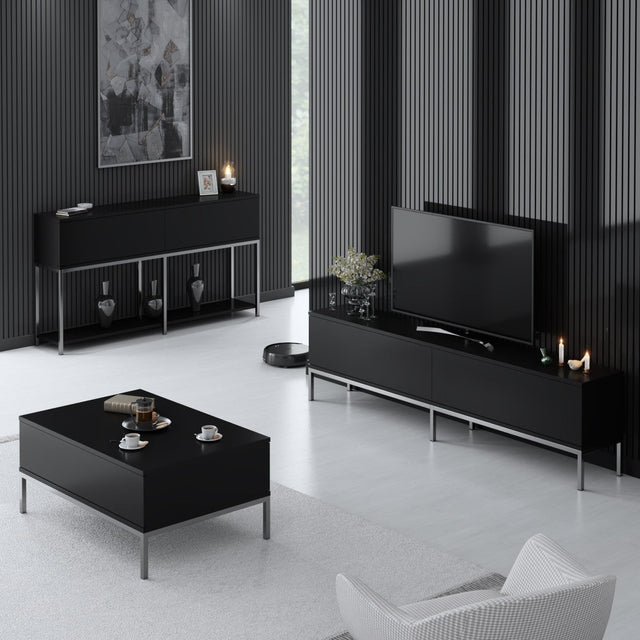 Furniture Sets - Furniture Set Black Lord - Coffee Table + TV Furniture + Sideboard - Silver Frame - Dimehouse