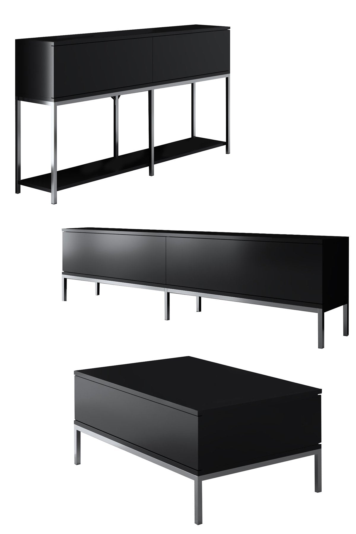 Furniture Sets - Furniture Set Black Lord - Coffee Table + TV Furniture + Sideboard - Silver Frame - Dimehouse