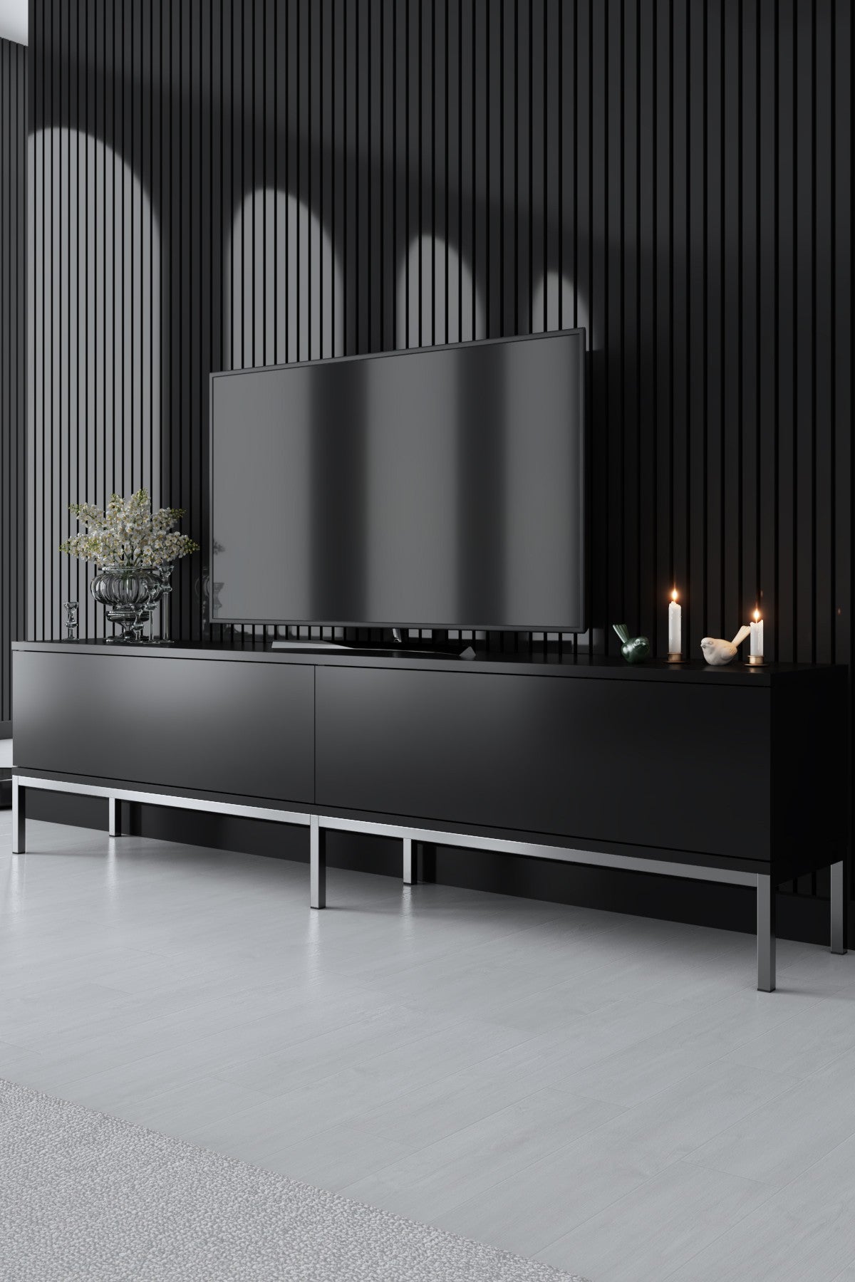 Furniture Sets - Furniture Set Black Lord - Coffee Table + TV Furniture + Sideboard - Silver Frame - Dimehouse