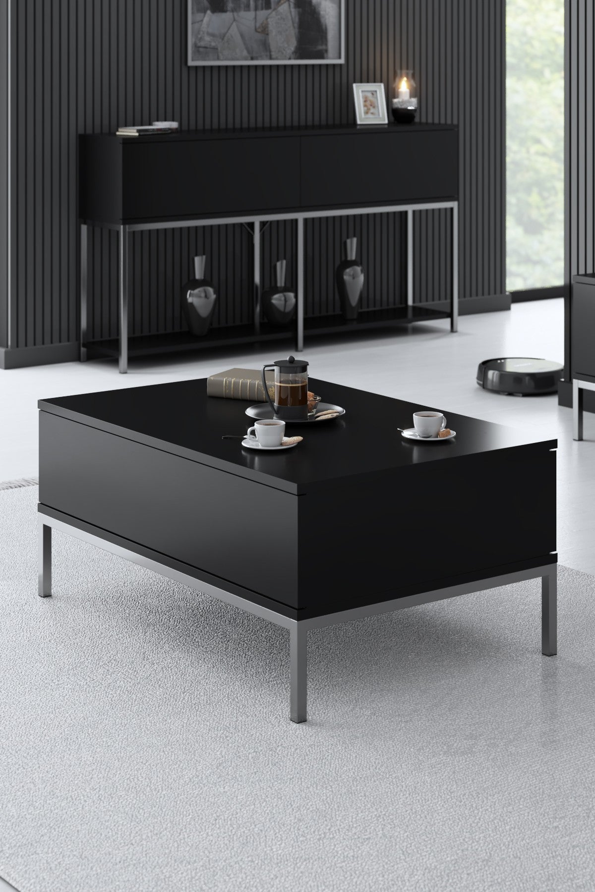 Furniture Sets - Furniture Set Black Lord - Coffee Table + TV Furniture + Sideboard - Silver Frame - Dimehouse