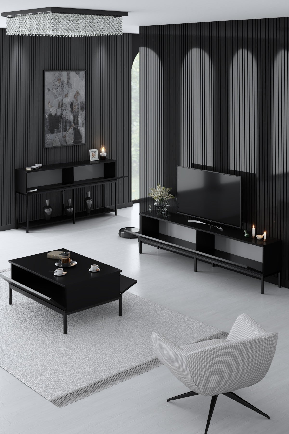 Furniture Sets - Furniture Set Black Lord - Coffee Table + TV Furniture + Dresser - Black Frame - Dimehouse