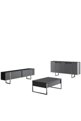 Furniture Sets - Furniture Set Anthracite Luxury - Coffee Table + TV Furniture + Sideboard - Silver Frame - Dimehouse